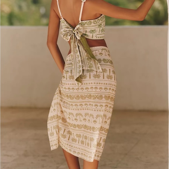 Anthropology Celandine Beaded Palm Tree Cami. Green and Cream Beaded Crop Top - Picture 2 of 5